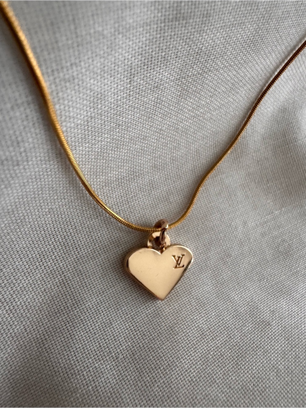 LV Louis Vuitton Gold Heart Pendant Necklace - Gold Upcycled
